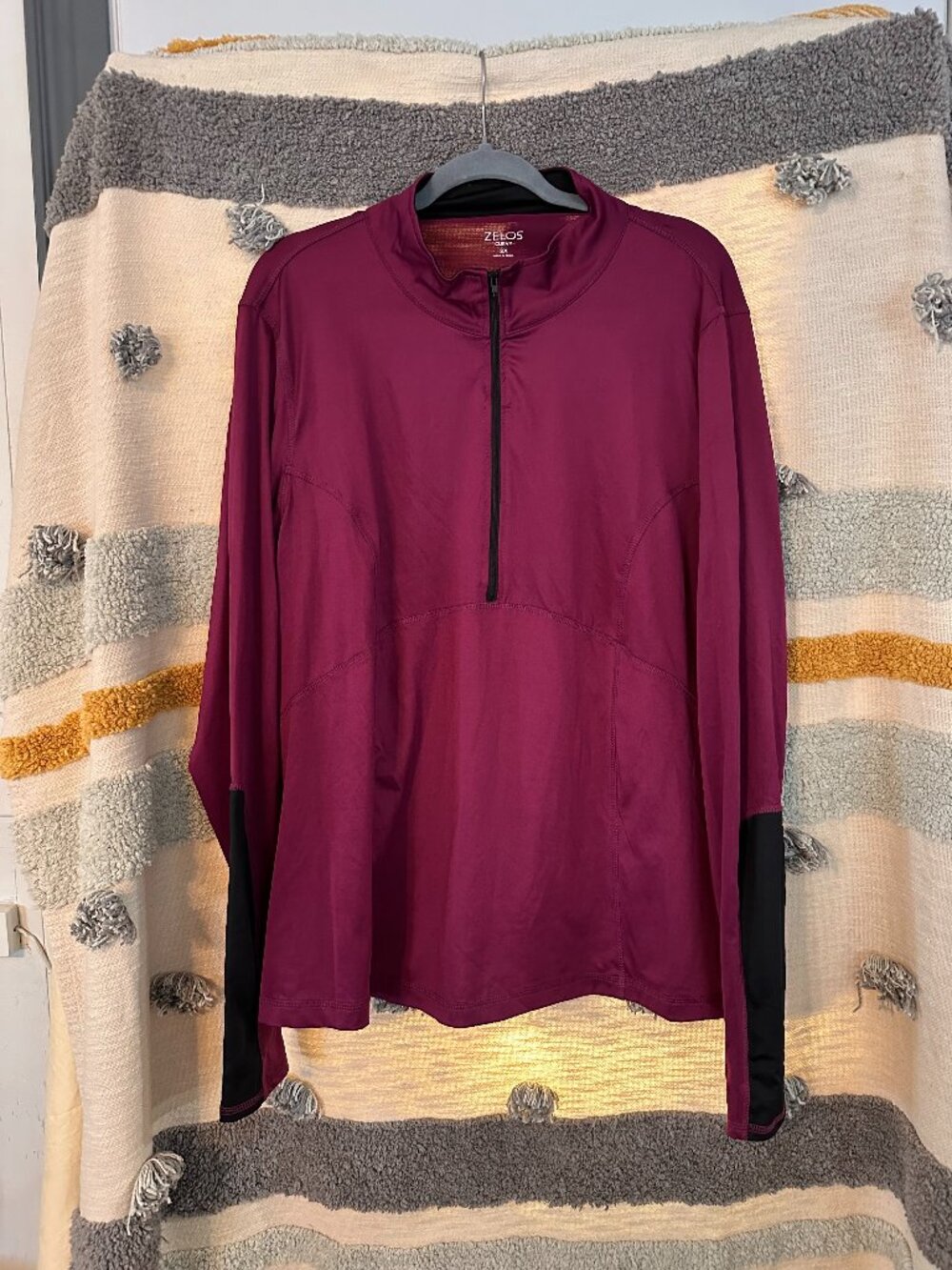 Zelos Curvy Plum Burgundy Half Zip Athletic Pullover Shirt - 2X